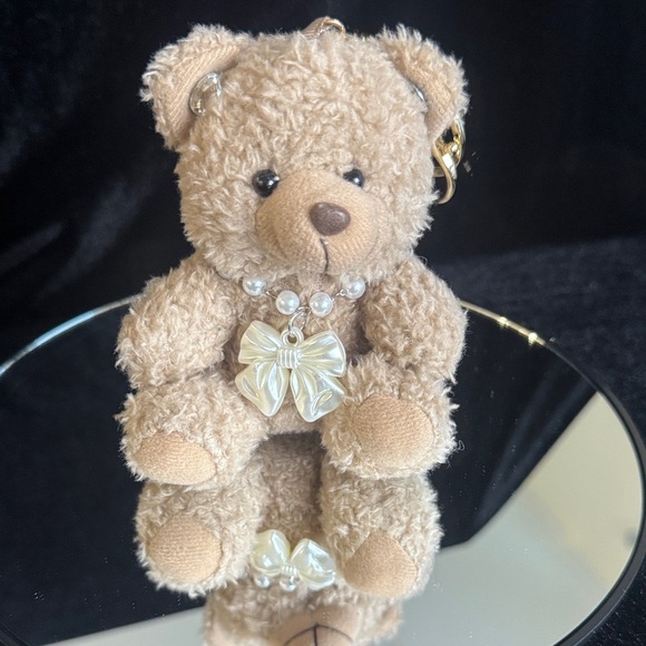 Other - Tan Teddy Bear Keychain with Pearl Necklace